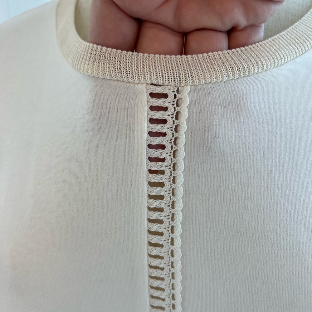 Sandro Lace Sleeve Crewneck Top in Cream T3/L - Picture 5 of 9